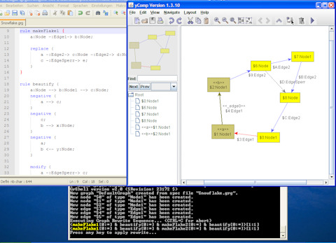 Koch snowflake generation in GrGen.NET, match highlighted